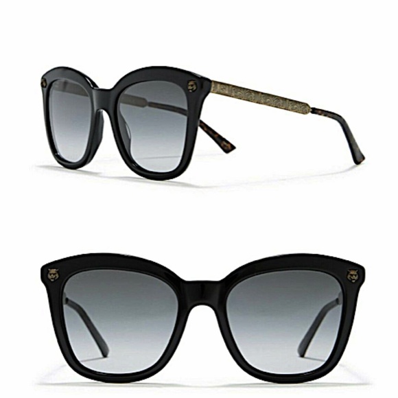 GUCCI GG0217S 001 Black Antique Gold 52mm Square Sunglasses